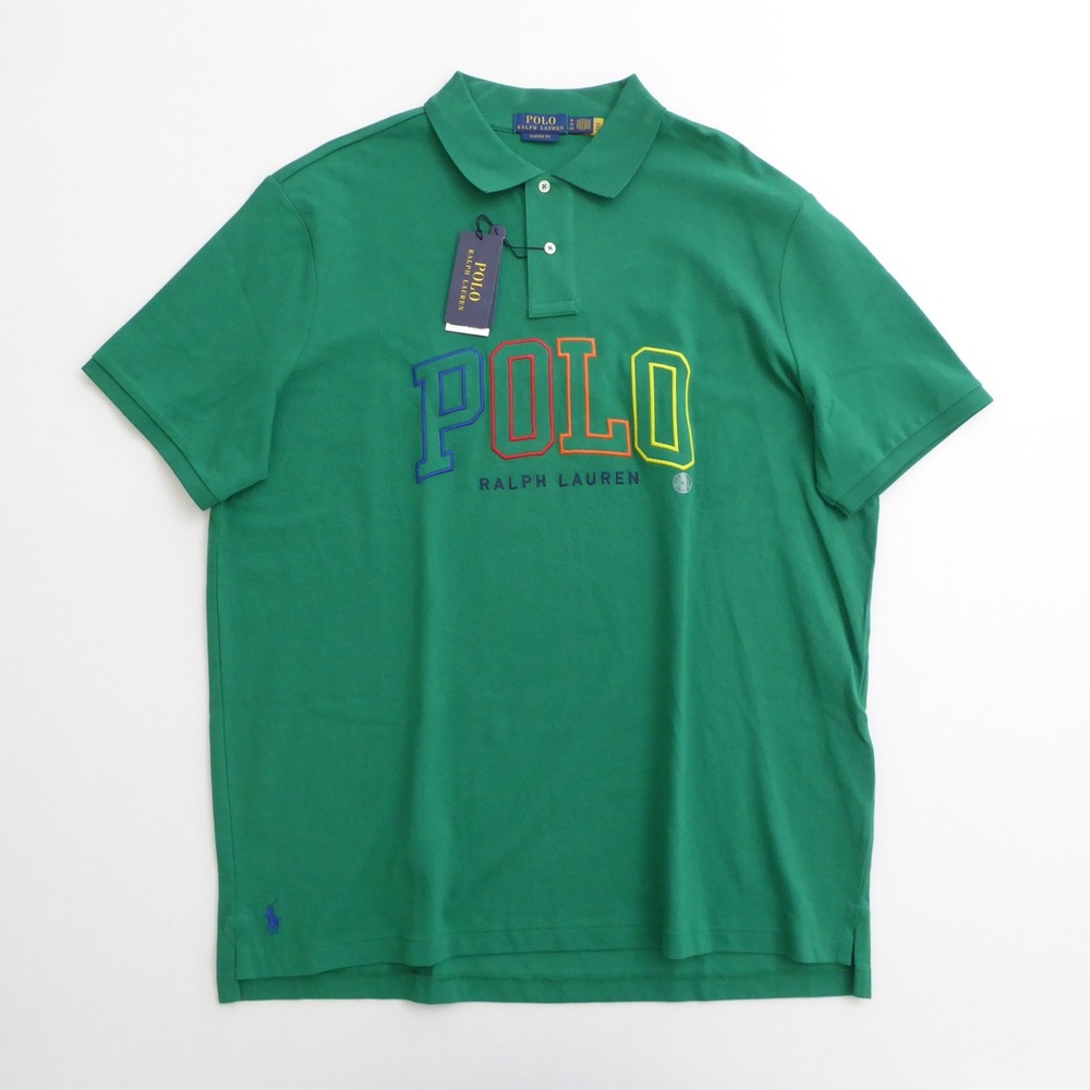 Polo Ralph Lauren Mens Polo Shirt Green Big Spell Out Logo Mesh Size XL
